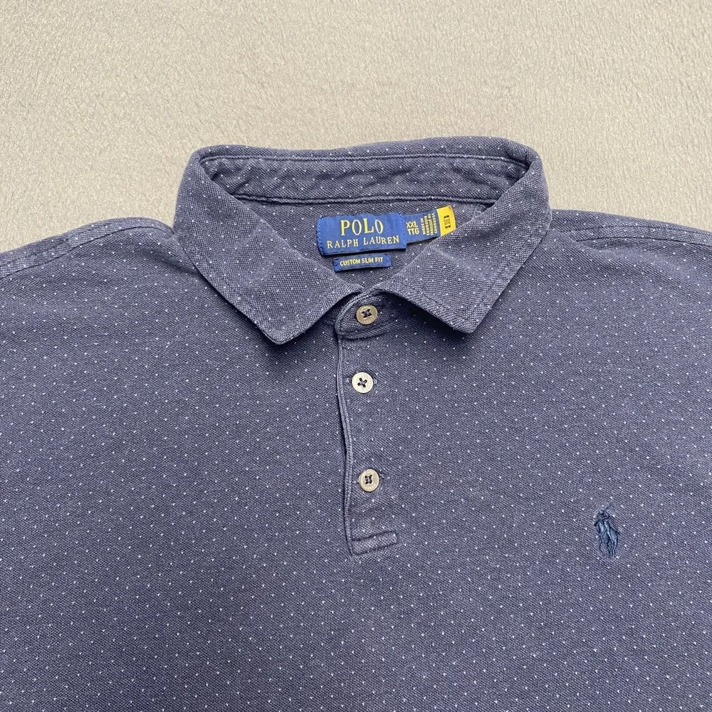 Polo Ralph Lauren Polo Shirt Mens‎ 2XL Blue Polka Dot Custom Slim Fit Pony Logo